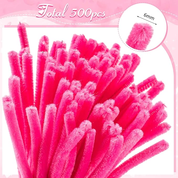 Peryiter 500 Pieces Pipe Cleaners Chenille Stems 12 Inch Craft Supplies Bulk for DIY Art and Craft Projects Creative Gift Wrapping Party Decorations(Pink,12 Inch)
