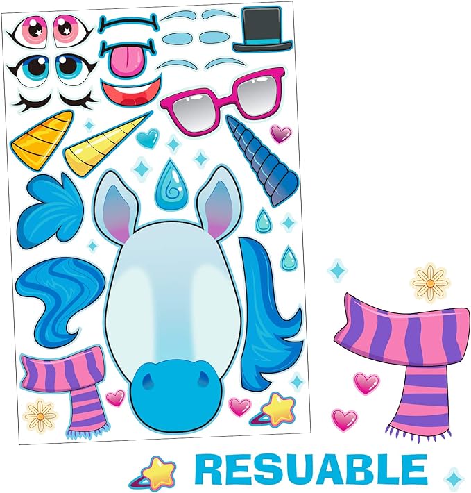 JOYIN 36PCS 9.8"x6.7" Make a face Stickers for Kids, Make Your Own Unicorn Stickers, Party Favors Kids Crafts, Goodie Bags Stuffers, Classroom Rewards