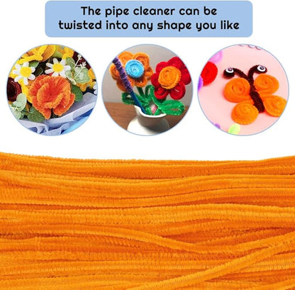 110 Piece Orange Craft Pipe Cleaners - Chenille Stem Art Supplies for Home Decoration Projects