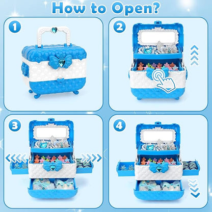 Kids Jewelry Toys for Girls, Toddler Dress Up Toy, Pretend Play Jewelry Set, Princess Jewelry with Snowflake Hair Clips & Hair Ties, for Girls Age 3 4 5 6 7 8 9 10