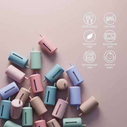 Silicone Straw Cup, 200ml Trainer Cup Toddler Training Straw Cup for Boys and Girls, Unbreakable, 100% Food Grade Silicone (Blush/Mauve)