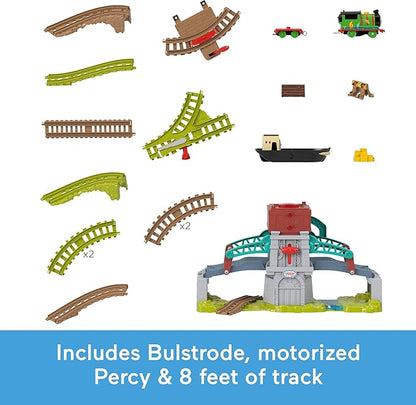 Thomas & Friends Toy Train Set Talking Bulstrode & Which-Way Bridge Track Playset with Sounds & Percy Engine for Kids Ages 3+ Years