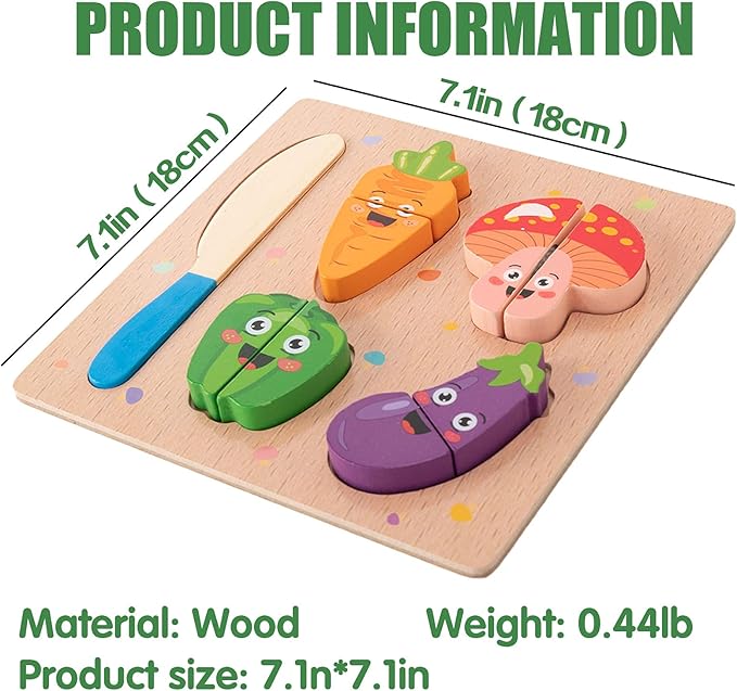 CUCOS Wooden Cutting Puzzles for Kids Ages 1-5 Years Old, Vegetable Toddler Puzzles, Learning Toys Educational Gift for Girls and Boys