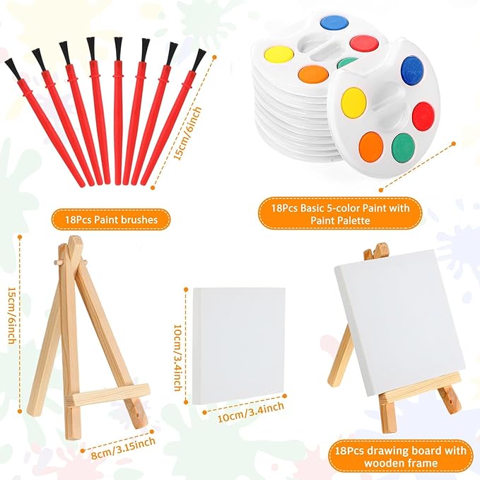 HyDren Paint Party Favors Include Mini Watercolor Paint Set Small Painting Canvas with Easel Palette Brush Paint Stickers Tattoo Sticker Keychain for Class Birthday Art Party(189 Pcs, Creative Style)