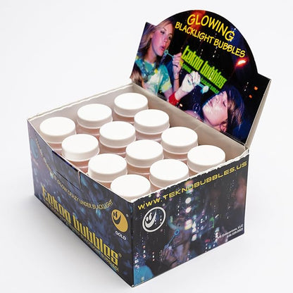 Atomic Bubbles: Tekno Bubbles - 12 Pack (6 Gold, 6 Blue) - 4oz Bottles, UV Blacklight Glow Bubbles, Glow Parties, Indoor & Outdoor, Kid Safe Non-Toxic