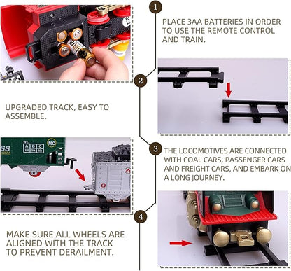 Train Set, Remote Control Train Sets, Christmas Train Sets for Under The Tree, Steam Locomotive Engine with Smokes, Sounds and Light, Electric Train Toy Gift Toys