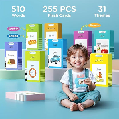 Spanish & English Talking Flash Cards for Toddler - 510 Sight Words Bilingual Learning Toys for Toddlers 3-6, 31 Themes with 3 Songs Autism Sensory Toys, Speech Therapy & Montessori Educational Gifts