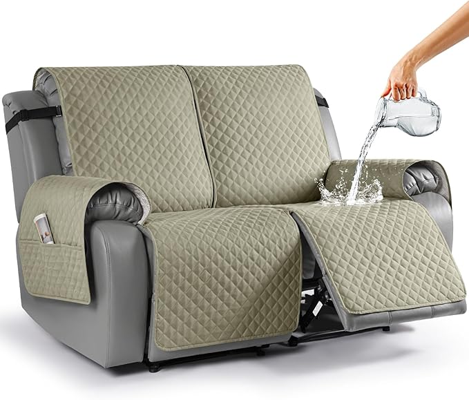 TAOCOCO Loveseat Recliner Cover Non-Slip Sofa Slipcover, Pet Cover for Loveseat Recliner with Elastic Straps, Washable Reclining Loveseat Cover Recliner Furniture Protector (2 Seater, Sand)
