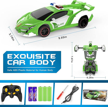 FDJ Remote Control Car - Transform RC Cars, 2.4Ghz 1:18 Scale Transforming RC Drift Car with Flashing Lights, One Key Deformation 360 Degree Rotating Drifting Remote Control Car for Boys Age 4-7 8-12