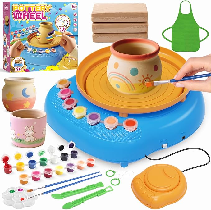 TingingYuli Pottery Wheel for Kids with Clay Kit - Arts and Crafts for Kids Ages 6-8 8-12, Complete Pottery Kit with Air Dry Clay and Painting Tools, Easter Christmas Birthday Gift for Boys Girls