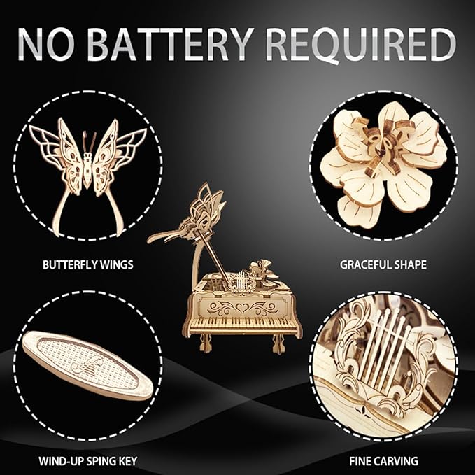 3D Puzzle for Adults and Teen - Cool Piano Music Box DIY Craf Kit for Adults to Build Model Kits Wood Mechanical Building Puzzle for Kids Age 14+Years Old
