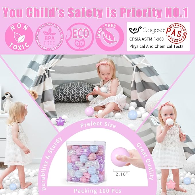 GOGOSO Ball Pit Balls,Plastics Balls for Ball Pit, Stars Hearts Shape for PastelBall for Toddlers Kids