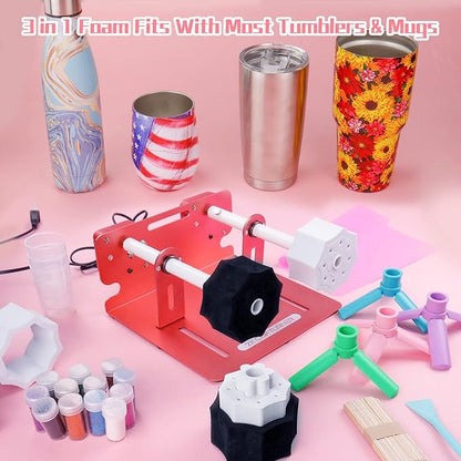 LFSUM 2X Double Cup Turner for Crafts Tumbler,Cup Turners for Tumblers, Cup Spinner Machine Kit,Tumbler Spinner for Epoxy,Glitter Epoxy Tumblers (Rose Gold)
