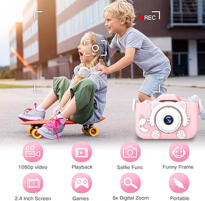 Goopow Kids Camera Toys for 3-8 Year Old Girls Boys,Children Digital Video Camcorder Camera with Cartoon Soft Silicone Cover, Best Chritmas Birthday Festival Gift for Kids - 32G SD Card Included