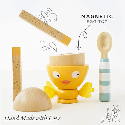 Le Toy Van - Wooden Honeybake 'Chicky Chick' Wooden Egg Cup Set | Pretend Food Kitchen Play Toy Set | Kids Role Play Toy Kitchen Accessories