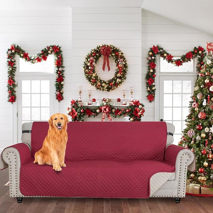 XINEAGE Oversized Sofa Cover Waterproof Couch Covers for 3 Cushion Couch, Soft Washable Slipcover with Pockets & Non-Slip Elastic Straps, Dog Pets Proof Thick Furniture Protector (XL-Sofa, Red)