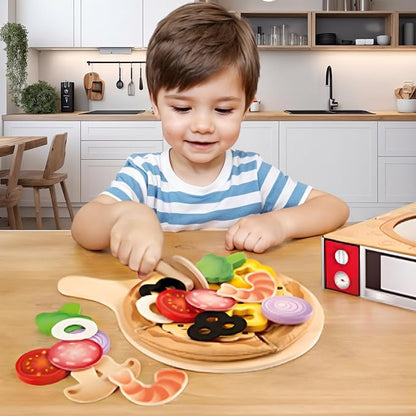 Hape Perfect Pizza Wooden Playset for Kids Kitchen| 2-in-1 Pizza Oven & Delivery Box| 29 PCs Pretend Play for Toddlers Ages 3 Years and Up