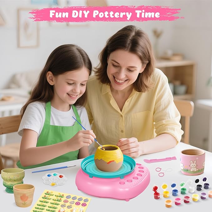 TingingYuli Pottery Wheel for Kids with Clay Kit - Arts and Crafts for Kids Ages 6-8 8-12, Complete Pottery Kit with Air Dry Clay and Painting Tools, Easter Christmas Birthday Gift for Boys Girls