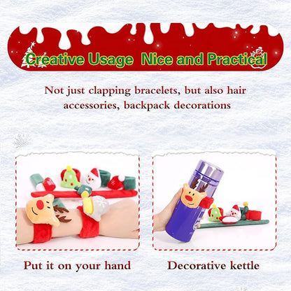 Christmas Decorations Christmas Slap Bracelets for Kids Bulk Wristbands Christmas Decor Christmas Bracelets with Christmas Santa Deer Christmas Tree Hat Slap Gifts