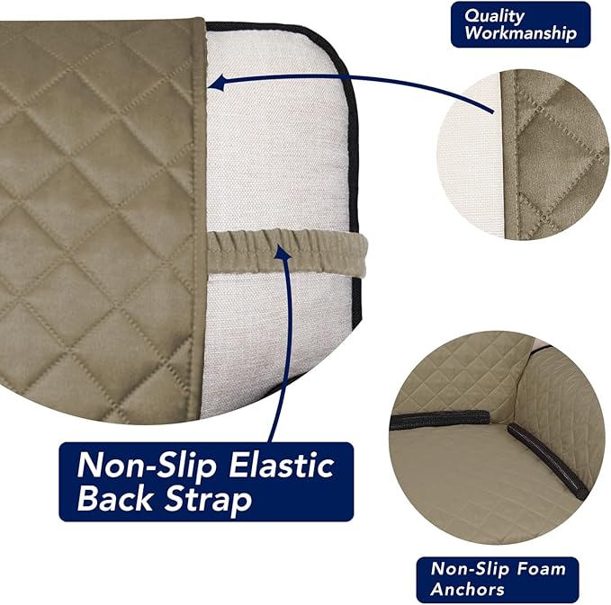 PureFit Reversible Quilted Sofa Cover, Water Resistant Slipcover Furniture Protector, Washable Couch Cover with Non Slip and Elastic Straps for Kids, Dogs, Pets (Oversized Loveseat, Beige/Beige)