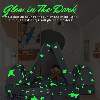 MeMoreCool Modular Glow Star Sofa for Kids, 8-Piece Convertible Foam Couch Play Set for Toddlers, Playroom, and Children