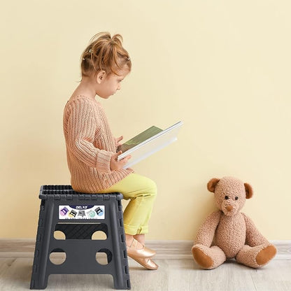 Delxo Folding Step Stool 13 inch Height Heavy Duty Foldable Step Stools for Adults and Kids,Kitchen Small Collapsible Fold Up Stepping Stool 1 Pack in Grey Dotted Texture