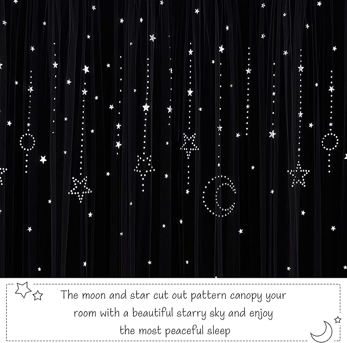 NICETOWN Kids Curtains, Navy Romantic Moon and Stars Double Layer Curtains Blackout Grommet Drapes for Kids Teenagers Bedroom Small Window for Thanksgiving, 2PCs, 52 inches Wide x 63 inches Long