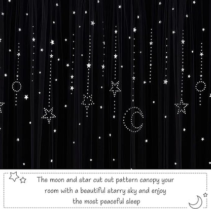 NICETOWN Stars and Moon Hollow-Out Blackout Curtains for Kids Room/Nursery, Grommet Top 2 Layer Window Treatment Curtain Panels for Living Room/Thanksgiving (2-Pack, W52 x L84 inches, Navy Blue)