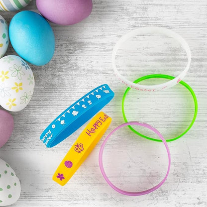 24pcs Easter Rubber Bracelets Silicone Wristbands for Easter Party Favors Supplies Rubber Bracelets for kids&teens Gifts Easter Egg Fillers Gifts for Girls Boys Basket Stuffers Accessories