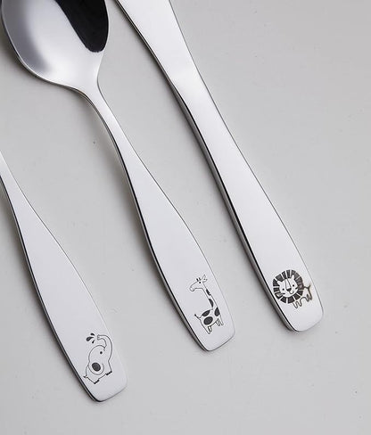 Exzact Kids Flatware 6pcs Toddler Utensils Children Silverware 18/10 Stainless Steel - Dishwasher Safe, 2 Years + (Safari)