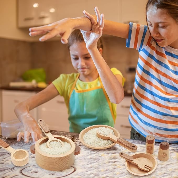 WHOHOLL Play Kitchen Accessories, Wooden Kitchen Sets for Kids, Toy Pots and Pans for Kids Kitchen, Toddler Cooking Toys for Kids Ages 3-5, Montessori Kitchen Tools for Boys Girls Gifts (Large)