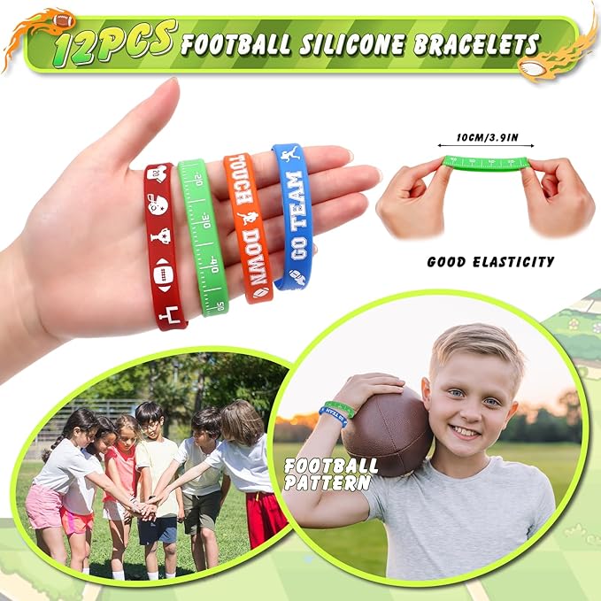 12 Set Football Party Favors Sport Birthday Supplies Drawstring Backpack Silicone Bracelet Keychain Tattoo Sticker Toy Gift Boy Kid Goodie Bag Stuffers Classroom Reward Football Party Supplies