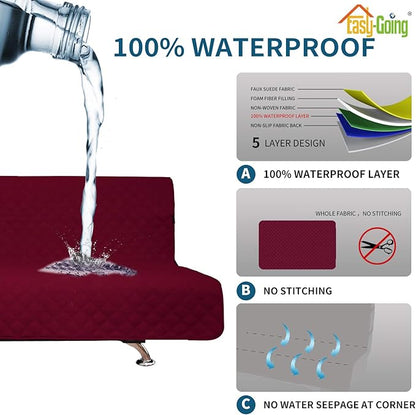 Easy-Going Sofa Slipcover Futon Cover Waterproof Couch Cover Furniture Protector Cover Pets Covers Whole Fabric No Stitching Non-Slip Fabric Pets Kids Children Dog Cat (Futon, Wine)