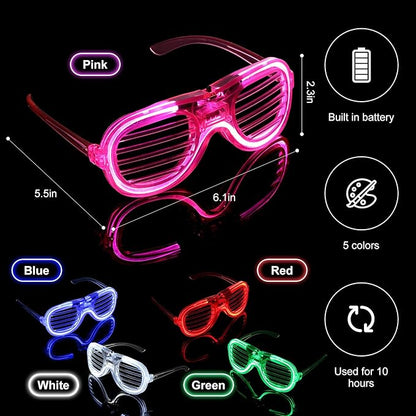 25 Pack Light Up Glasses Party Favor, LED Sunglasses Bulk 5 Colors Neon Accessories Glow In The Dark Party Supplies Toy for Kids & Adults Fit All Size, Gamer Laser Tag Birthday Holiday Wedding