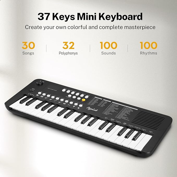POGOLAB MK1 37 Keys Kids Keyboard Piano, Mini Portable Multi-Function Piano with Excellent Sound Quality, Built-In Speaker & LED Display, Small Electric Music Keyboard Gift for Beginners (Black)