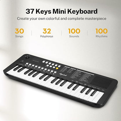 POGOLAB MK1 37 Keys Kids Keyboard Piano, Mini Portable Multi-Function Piano with Excellent Sound Quality, Built-In Speaker & LED Display, Small Electric Music Keyboard Gift for Beginners (Black)