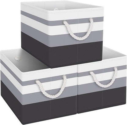Fab totes Storage Bins [3-Pack], Foldable Storage Baskets for Organizing Toys, Books, Shelves, Closet, Large Storage Box with Rope Handles, Sturdy Organizer Bins,Gradient Grey