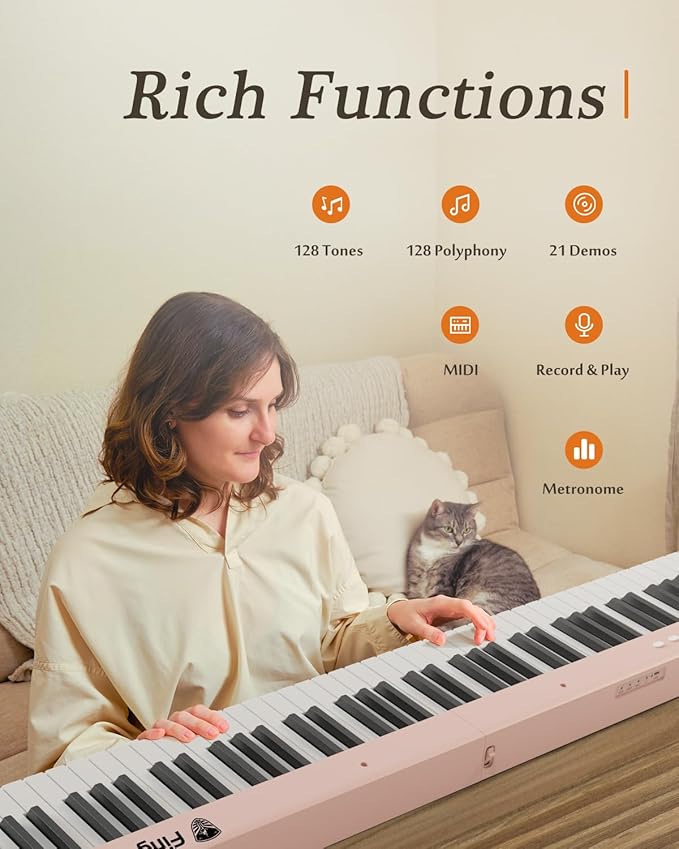 Portable Piano Keyboard, Semi-Weighted Folding Digital Piano 88 Key, Full Size, Wood Grain, Electric Piano Keyboard w/MIDI Bluetooth, Suitable for Adult, Toddler