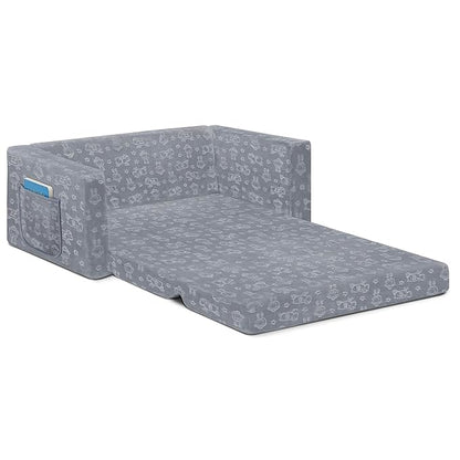 Serta Perfect Sleeper Personalized Extra Wide Convertible Sofa to Lounger, Comfy 2-in-1 Flip Open Couch/Sleeper for Kids, Grey