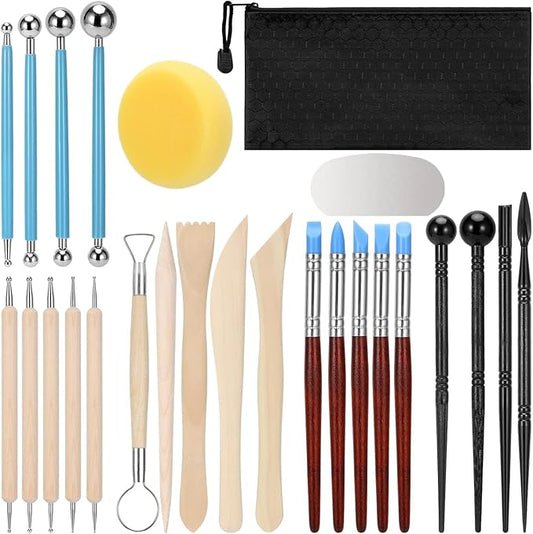 Diulazin 27-Piece Pottery Tool Set - Polymer Clay Sculpting Kit for Kids and Adults - Ideal for Pottery Craft, Dotting, Carving, Drawing, and Modeling