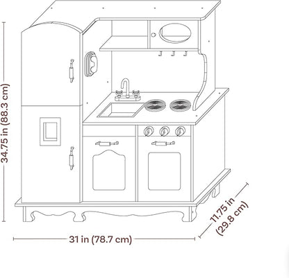 Sunnydaze Chef Sounds Interactive Play Kitchen for Kids - Wooden Kitchen Playset with Lights, Sounds, and Accessories - White