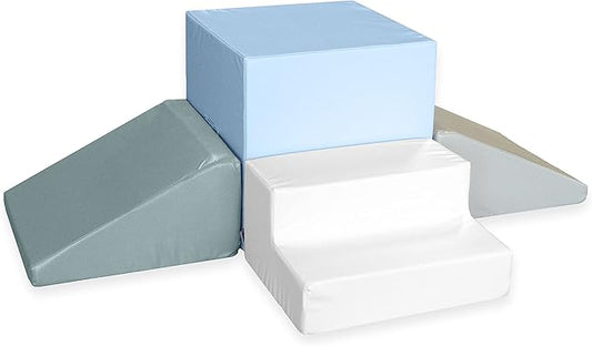 Foamnasium Gymnasium, Indoor Foam Playset, 4 Piece Soft Toddler and Active Kids Play Foam Climber for Crawling, Climbing, Sliding and Jumping, Made in the US, Pewter Multi