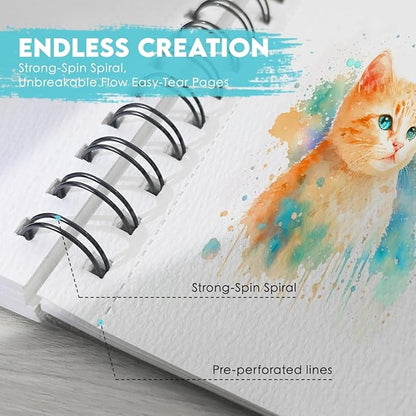 KOVIEDE 100% Cotton Watercolor Paper Pad 3 Pack (90 Sheets) Cold Press 140lb/300gsm Spiral Bound Watercolor Sketchbook, Artist Quality Art Journal Supplies (Bird-3 Pack, 7"x10")