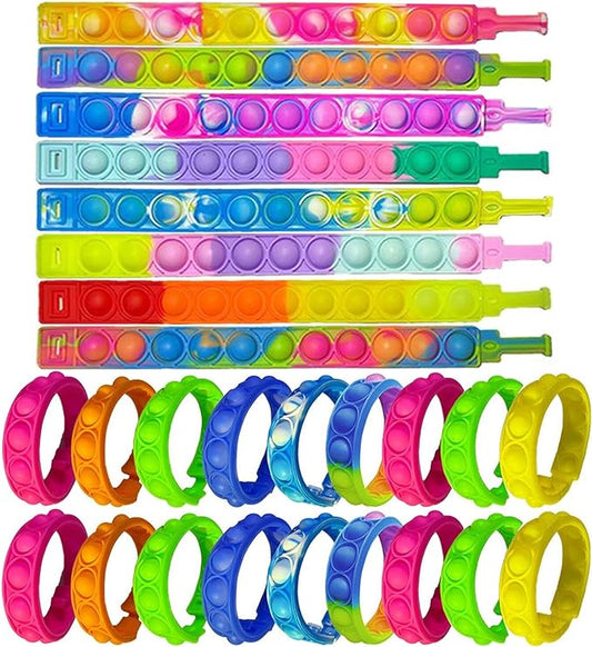 25PCS Push Pop Fidget Toy Fidget Bracelet, Durable and Adjustable, Multicolor Stress Relief Finger Press Bracelet for Kids and Adults ADHD ADD Autism