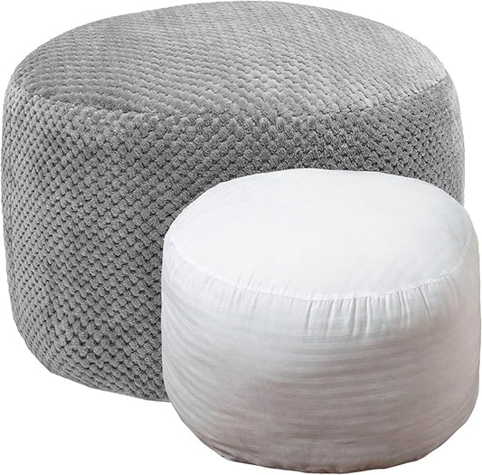 Asuprui Pouf Ottoman Stuffed Pouf Ottoman Foot Rest Soft Foot Stool 20x20x12 Inches Fuzzy Chair Floor Pouf Chair Foot Rest with Storage for Living Room Bedroom Gray Pouf with Filler