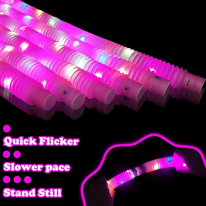 Valentines Day Pink Glow Sticks Party Favors for Kids 12 PCS,LED Light up Pop Tubes for Toddlers, Neon Necklaces Bracelets Accessories,Glow Birthday Dance Wedding Mardi Gras Party Supplies Decorations
