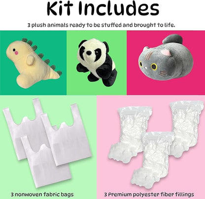 3-Pack 8" Make Your Own Stuffed Animal Kit Unstuffed Plush Animals Kit No Sew Crafts for Kids DIY Children Dinosaur Pillow Make Your Own Animal Arts and Craft for Kids Build Your Own Kits