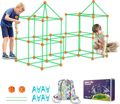 VEVOR Fort Building Kit for Kids, 140PCS Glow in The Dark STEM Building Toys, Educational Gift for 4 5 6 7 8+ Year Old Boys & Girls Indoor Outdoor Play Tent Construction Toys with 96 Rods and 44 Balls