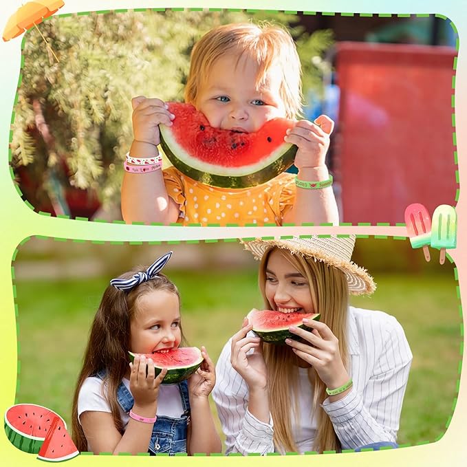 JUNEBRUSHS One In a Melon Party Favors, 42pcs Watermelon Themed First Birthday Silicone Bracelets Rubber Wristbands for One In a Melon 1st Birthday Party Decorations Party Accessories Supplies