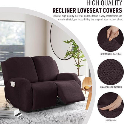KinCam Recliner Covers, Stretch Reclining Chair Covers, Recliner Sofa Slipcovers Stripe Jacquard Recliner Couch Covers Furniture Protector Covers for Pet Kid (2 Seater, Chocolate)